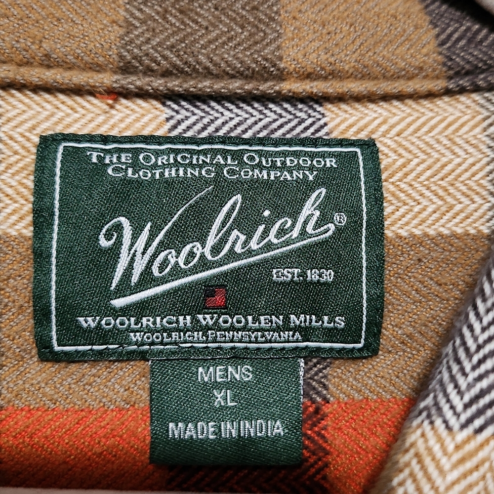 WOOLRICH Flannel Shirt Mens XL Brown Orange Plaid Workwear Heritage Blue Collar - Picture 4 of 11